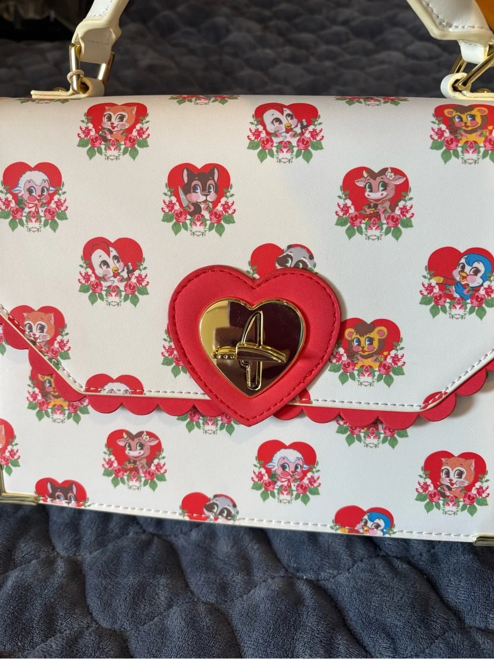 Loungefly Funko White Satchel with Red Heart Turn-Lock NWT